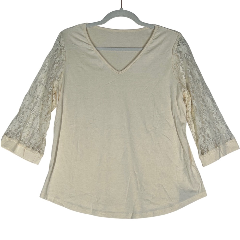 Kohl's Light Yellow‎ V-Neck Blouse Lace 3/4 Sleeves Women's Size Medium NWT
